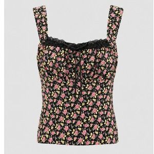 Vintage Purple Heart Floral Lace Trim Crop Tank Top Y2K Cottagecore Women's S